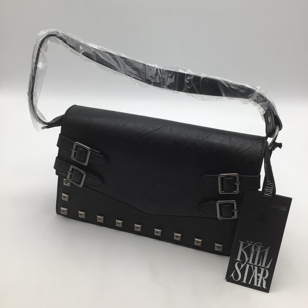 Killstar Sacred Promise Handbag Black Studded Buckle Vegan Leather Purse NEW